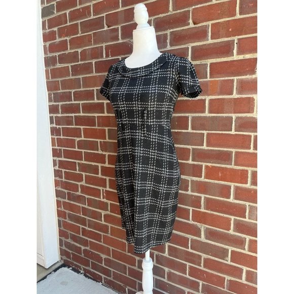 Lucy & Laurel Dress Sheath Plaid Collared Black Grey 4 - Picture 2 of 7